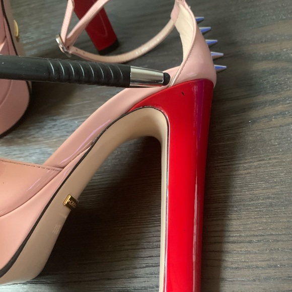 GUCCI Patent Crystal GG Bow Sadie Spike Ankle Strap d'Orsay Platform High Heel P - Picture 14 of 14